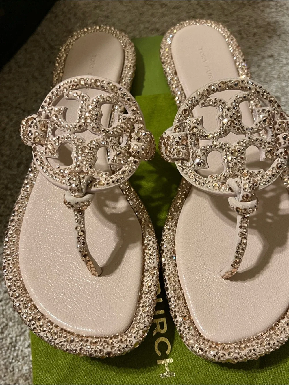 Tory Burch Miller Knotted Crystal Rose Pink Sandal Size 8.5